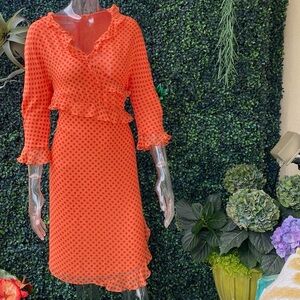 Silk Chiffon orange with reddish polka dot
Lightlu ruffled dress